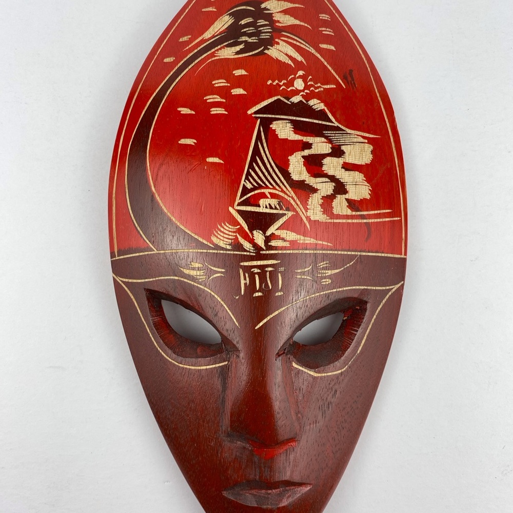 Fijian Hand Carved Wood Tiki Tribal Mask 13 x 7 in, Decorative Wall Art